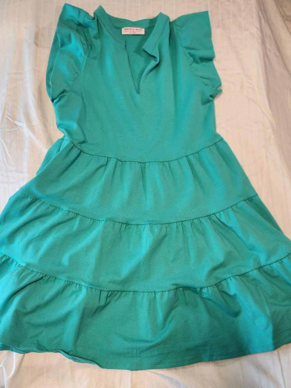 Discount Divas Teal Green Ruffle Cap Sleeve Tiered Babydoll Mini Dress Size M